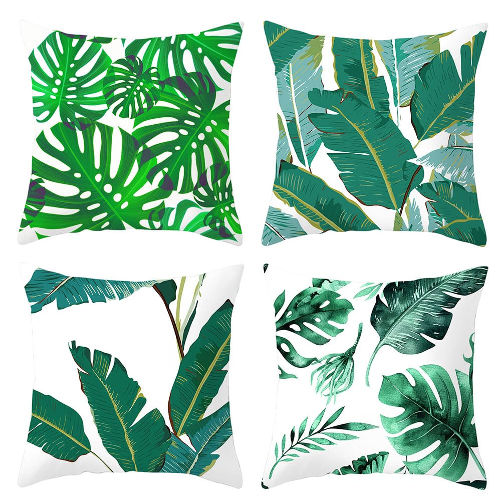 Vparty Throw Pillow Covers Modern Home Art Decor, 18 x 18 Inches Set of 4 Abstract Oil Painting Pillowcases for Bedroom, Living Room, Cushion Couch Sofa, Abstract White Grey (green), SL2438