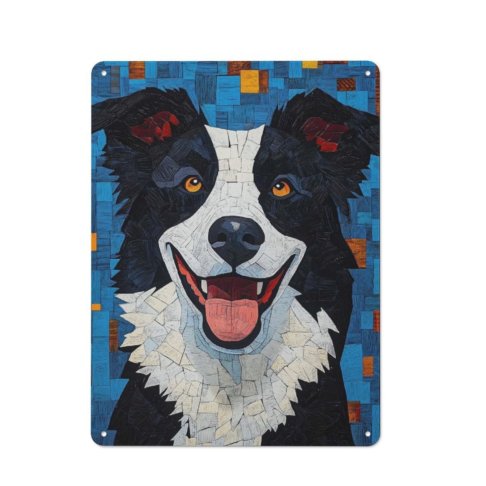 Classic Mosaic Border Collie Decorative Tin Plaque 40x30cm, Bar Wall Plaque for Diner, Restaurant, Shed Or Kitchen
