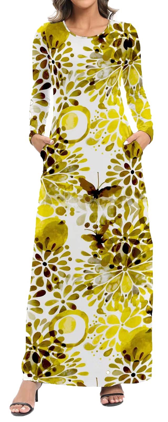 vunahzma Vestido largo casual sin mangas para mujer, talla grande, holgado, con bolsillos