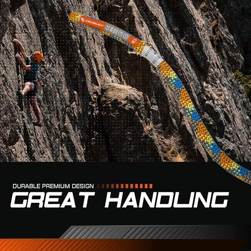 Armbury Dynamic Edge Rock Climbing Rope - 10.5Mm High Strength Single Climbing Safety Rope Ideal For Indoor Use Climbing Gyms And Crags (10.5Mm X 50M, Yellow/Blue/Orange, Standard) #TOP2
