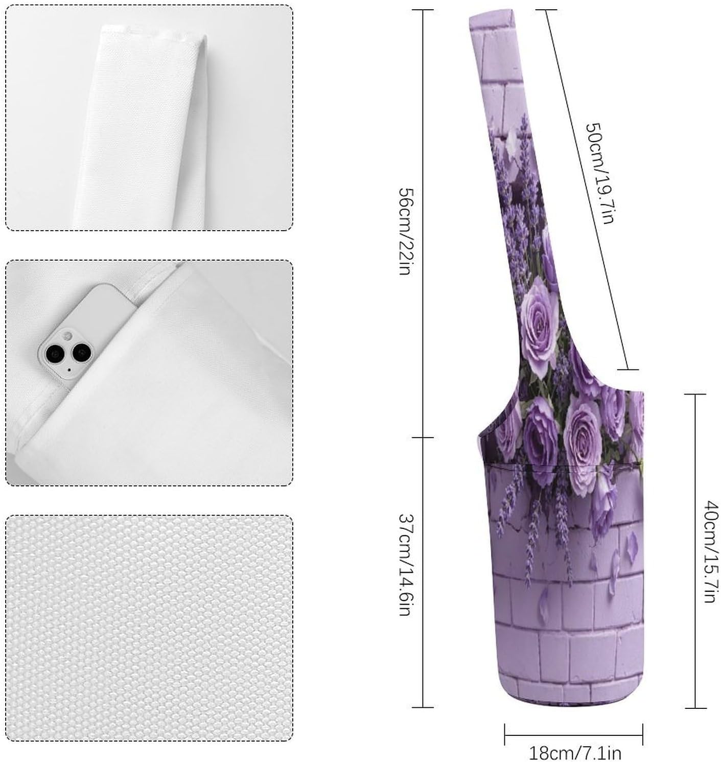 Rose Flower Canvas Yoga Mat Bag Yoga Mat Carrier image 2