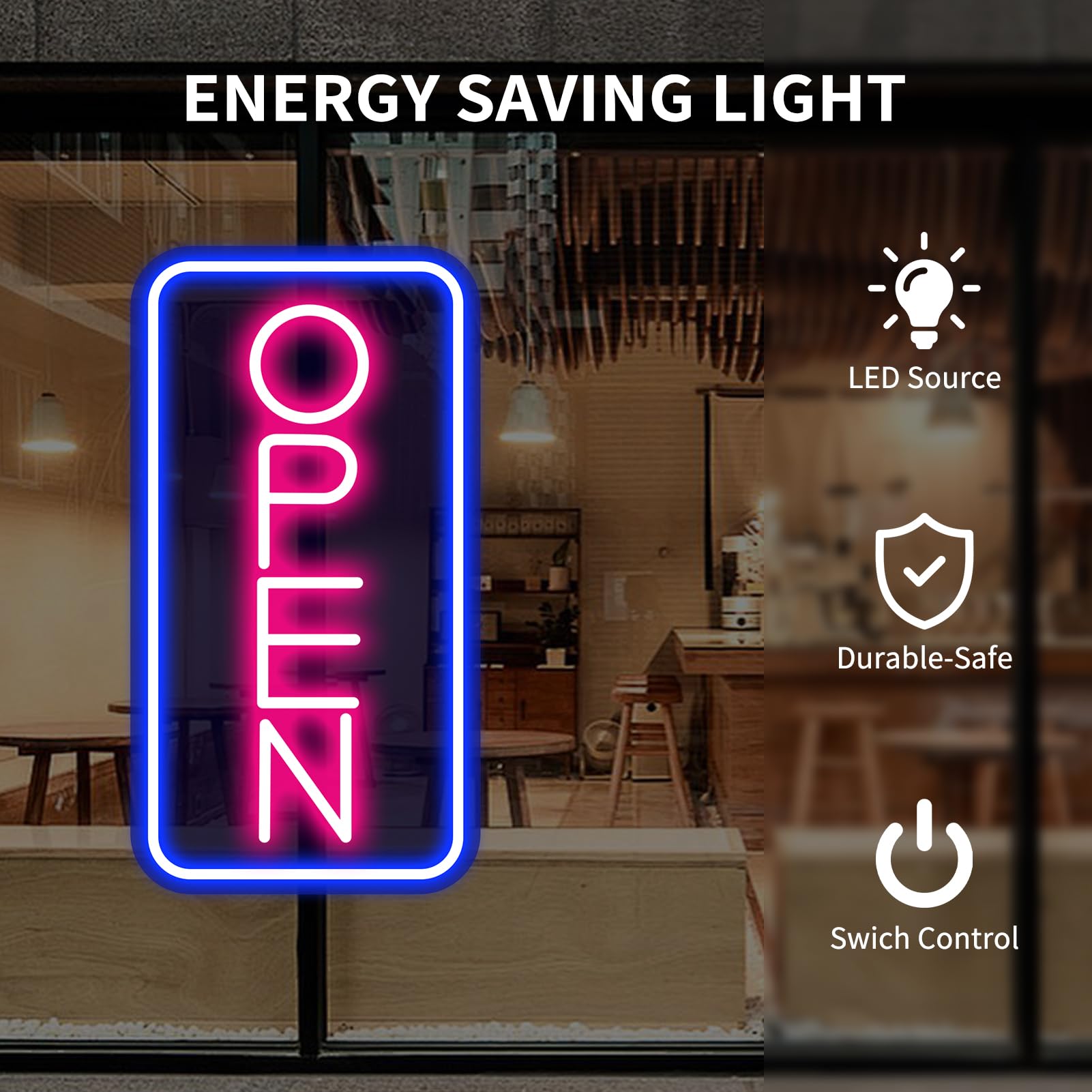 Letrero de neón abierto ajustable brillo LED neón signo abierto 5 V lámpara de neón cartel decoración para tienda de pasteles de bar 22 cm x 42 cm