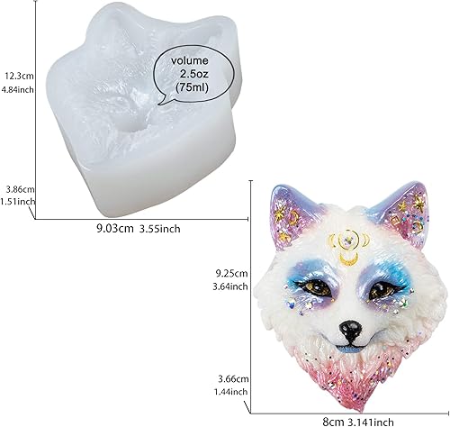 Miniatura 2 de Molde de silicona de resina epoxi con cara de zorro para espiritual, tótem animal, cabujón, collar, colgante, joyería, jabón de arcilla polimérica,