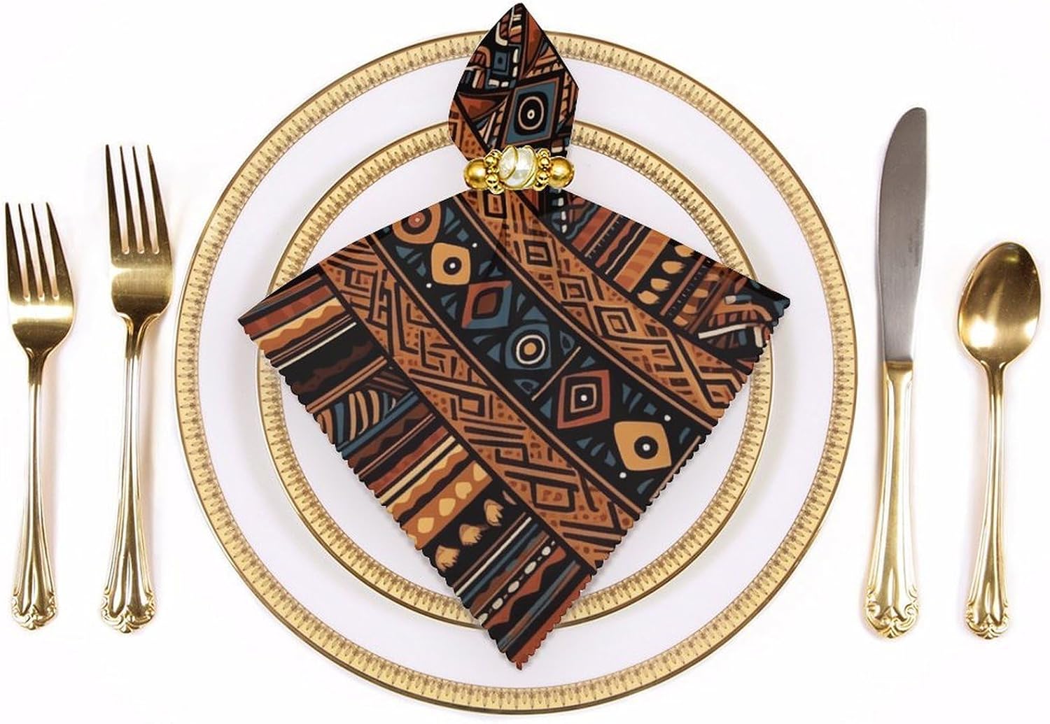 Traditional African Design Pattern Napkin for Kitchen, Washable Dinner Napkins for Hotel, Reusable Table Napkin for Weddings, Soft Absorbent Cloth Napkins for Party, Holiday, Everyday Use 4 PCS