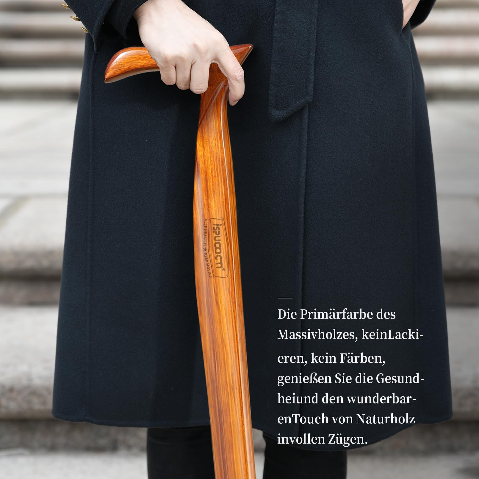Gehstock aus Holz für Herren und Damen – Natürliches Massivholz, 3Gummifuß, Robust, mit Reisetasche – Ergonomische Gehstöcke für Senioren, Unisex- Spazierstock