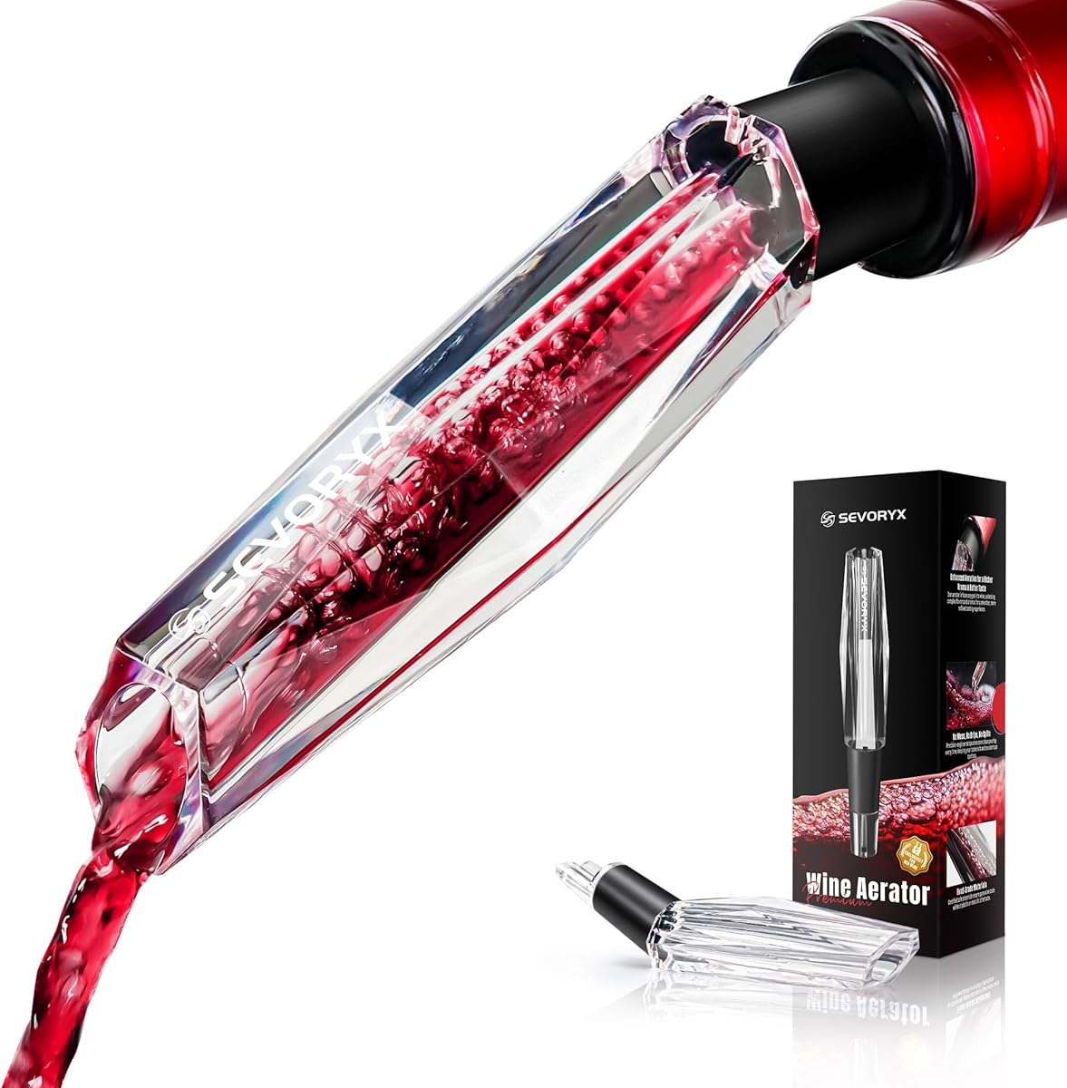Sevoryx Wine Aerator Pourer Spout, Premium Wine Aerator Pourers with Enhanced Aeration, Durable One-Piece Design, No Drips/Spills. Ideal Christmas and Birthday Gift for Wine Lovers.