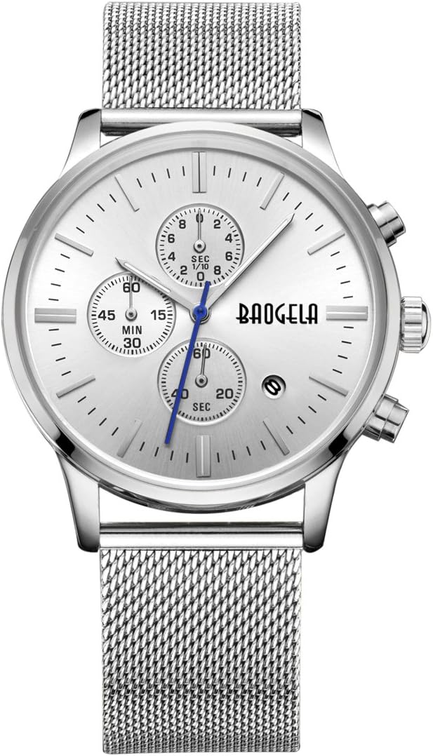 Clearance-on-sale AIMAL Mens Watches Dress - Silver Mesh Stainless Steel Band - Analog Quartz Chronograph Waterproof