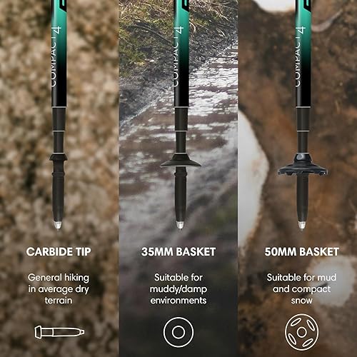 Miniatura 5 de Fizan 4 bastones de trekking compactos ultraligeros de 6.0 onzas, para mochileros, bastones de senderismo, ajustables, plegables, ajuste