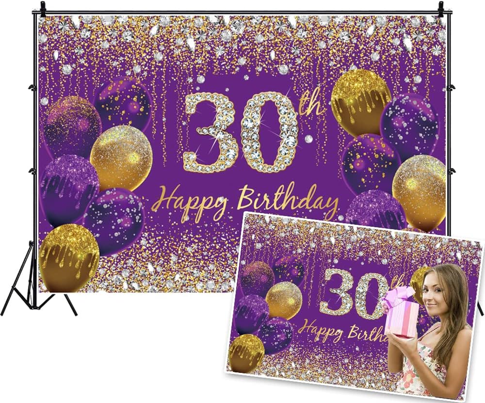 Purple Gold 30th Birthday Backdrop 30 Year Old Birthday