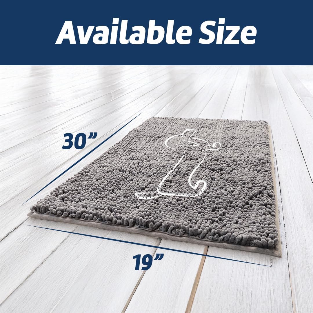 Muddy Mat® Hot Dog Door Embroidery Mat Super Absorbent Microfiber Indoor Outdoor mat for Muddy Paws, Non-Slip Washable Pet Rug, Quick Dry Chenille Entryway Carpet, Machine Washable – Grey 19”x30”