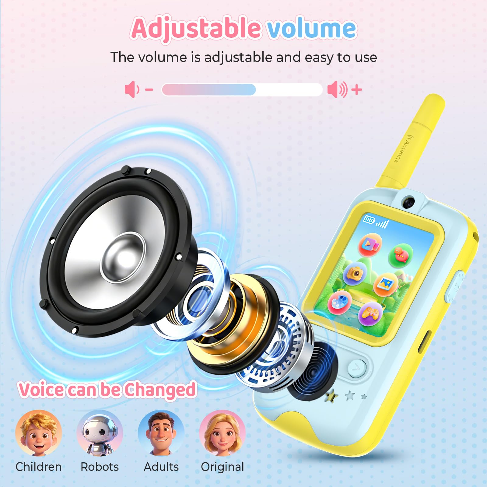 Walkie Talkie Bambini, Radioline Walkie Talkie con Videocamera HD e Cambia Voce, Gioco Interattivo, Regalo Ragazzi e Walkie Talkie per Bambine (Giallo + Arancione)