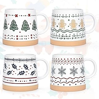 Homlouue Christmas Mugs Set of 4, Merry Christmas Mugs, Holiday Mug, Hol...