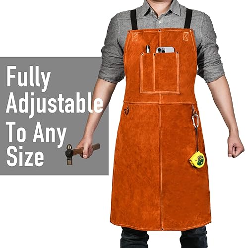 Miniatura 2 de Leather Welding Work Apron - Heat Resistant  Flame Resistant Bib Apron Flame Retardant Heavy Duty BBQ Apron