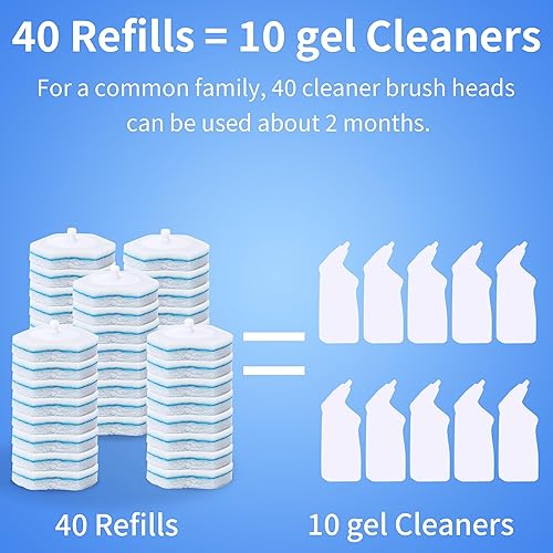 Miniatura 3 de Cepillo de inodoro desechable con 40 repuestos, montado en la pared, sistema de limpieza compacto de barra de baño, mango largo con organizador de