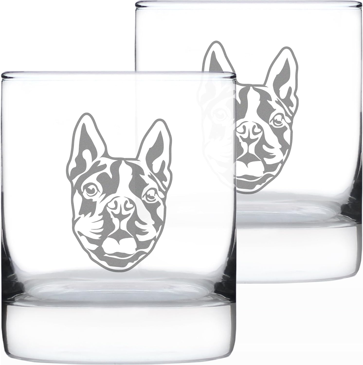 Boston Terrier Face Whiskey Rocks Glass - Unique Dog Themed Decor and Gifts for Moms & Dads of Boston Terriers - Set of 2-10.25 Oz