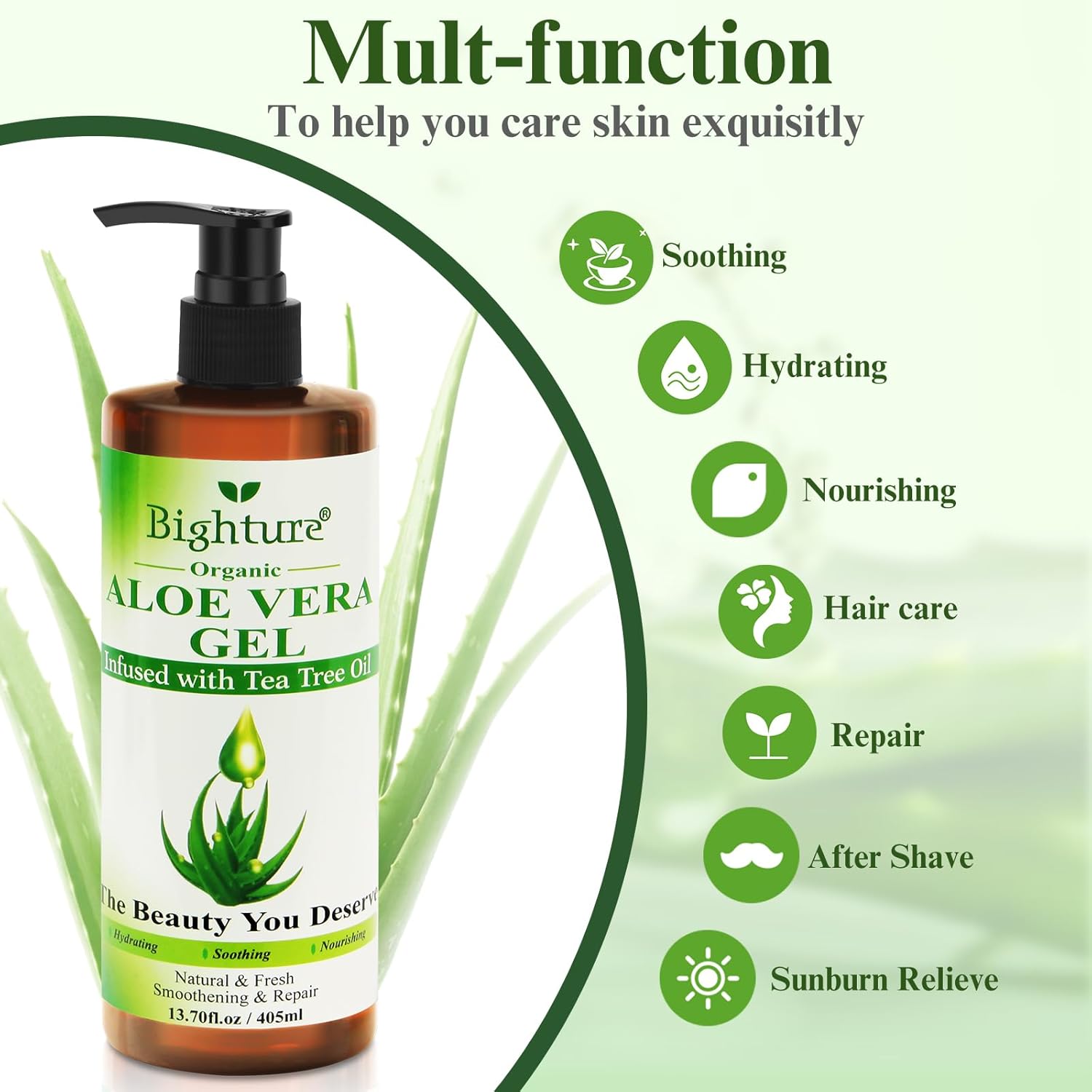 Aloe Vera Gel with Tea Tree Oil for Face, Skin, Hair, Sunburn relief, Aloe Vera Gel from Freshly cut 100% Pure Aloe,13.7oz - Image 4