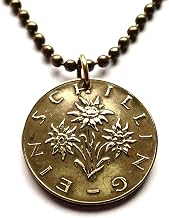 1960 Austria Osterreich 1 Schilling coin pendant Edelweiss flower Alpine plant daisy sunflower Vienna Salzburg Graz Linz Innsbruck Klagenfurt Villach Tyrol Styria Carinthia Sankt Polten Wels n000443
