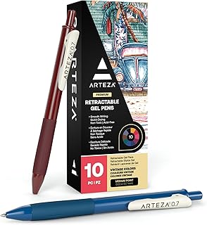 Gel Pens Colored Set of 10, Unique Vintage Colors, Retractable Pens Assorted Colors