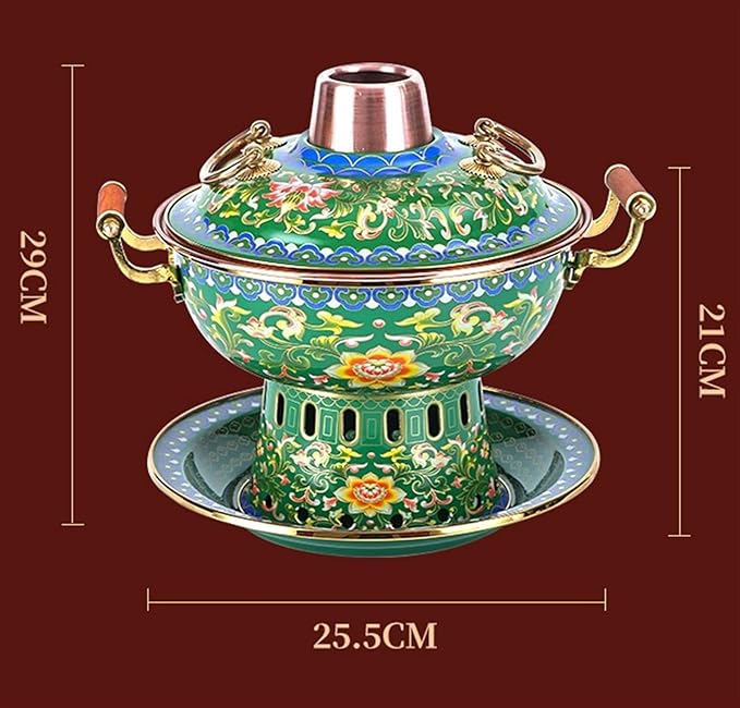 Olla de Cobre China para Hotpot Tradicional, 29 x 25.5 cm, Verde miniatura 3