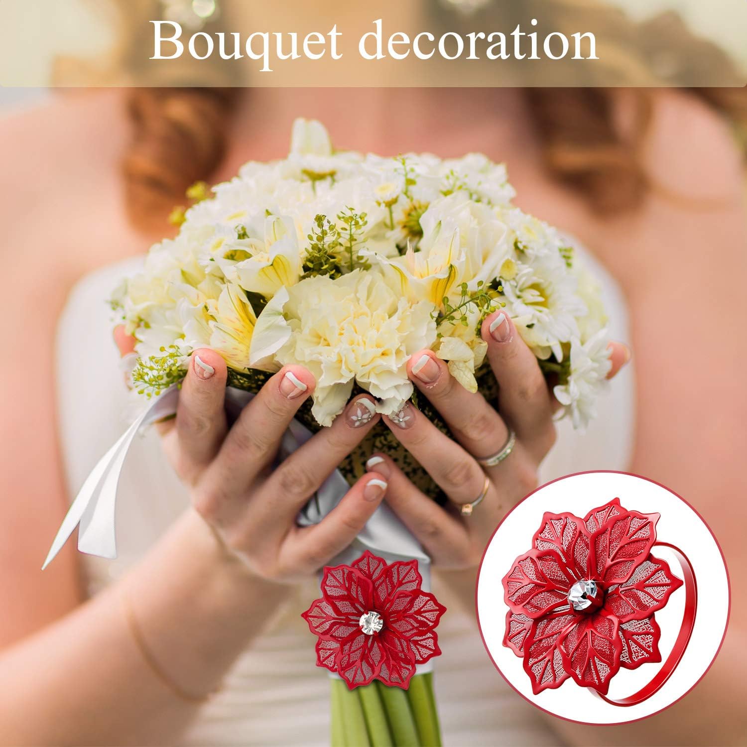 24 Pack Napkin Rings Alloy Hollow Out Flower Ring Napkin Holder Adornment Exquisite Household Floral Rhinestone Napkins Rings Set for Wedding, Mother’s Day, Party Dinner Table Decor (Red) : Home & Kitchen