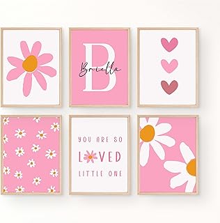 Personalized Daisy Boho Wildflower Nursery Prints, Custom Floral Name Wa...