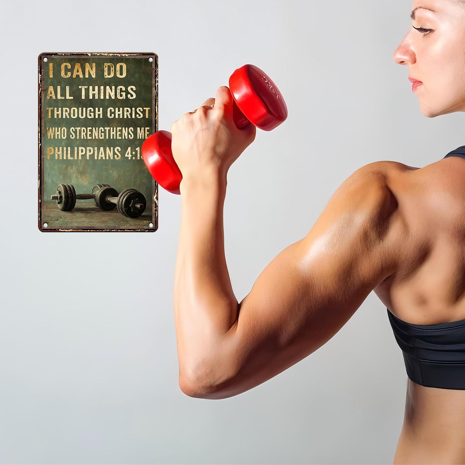 Gym Metal Tin Sign I Can Do All Things Through Christ Gym Motivational Retro Sign For Workout Home Motivational Fitness Workout Posters Wall Art 8x12inch image 5
