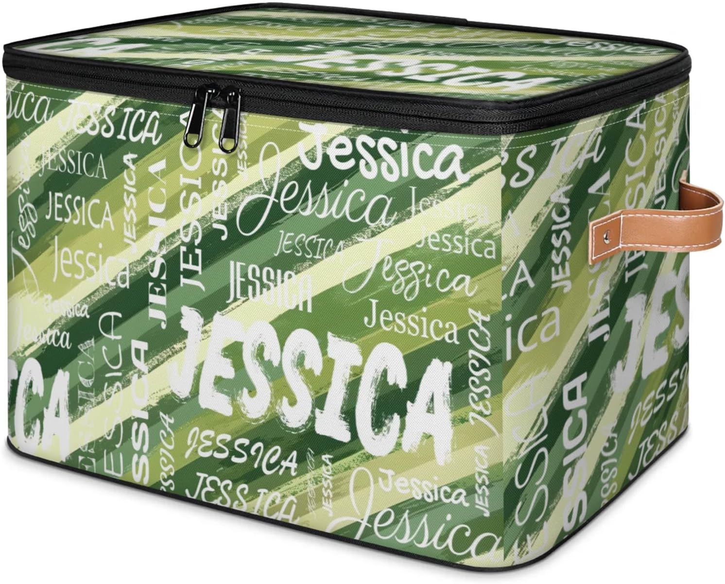 Personalized Name Lidded Storage Bins, Fabric Storage Boxes Storages Baskets, Custom Fabric Closet Shelf Organizer Container with Name, Green Oil Painting Abstract