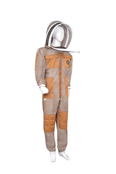 Beekeeping Suit 3-Layer Ventilated Sting-Proof Bee Suit UNISEX | Fencing Veil, Brass Zippers, Reinforced Knees, Multi Pockets + FREE Gloves & Carry Bag (Brown, M)