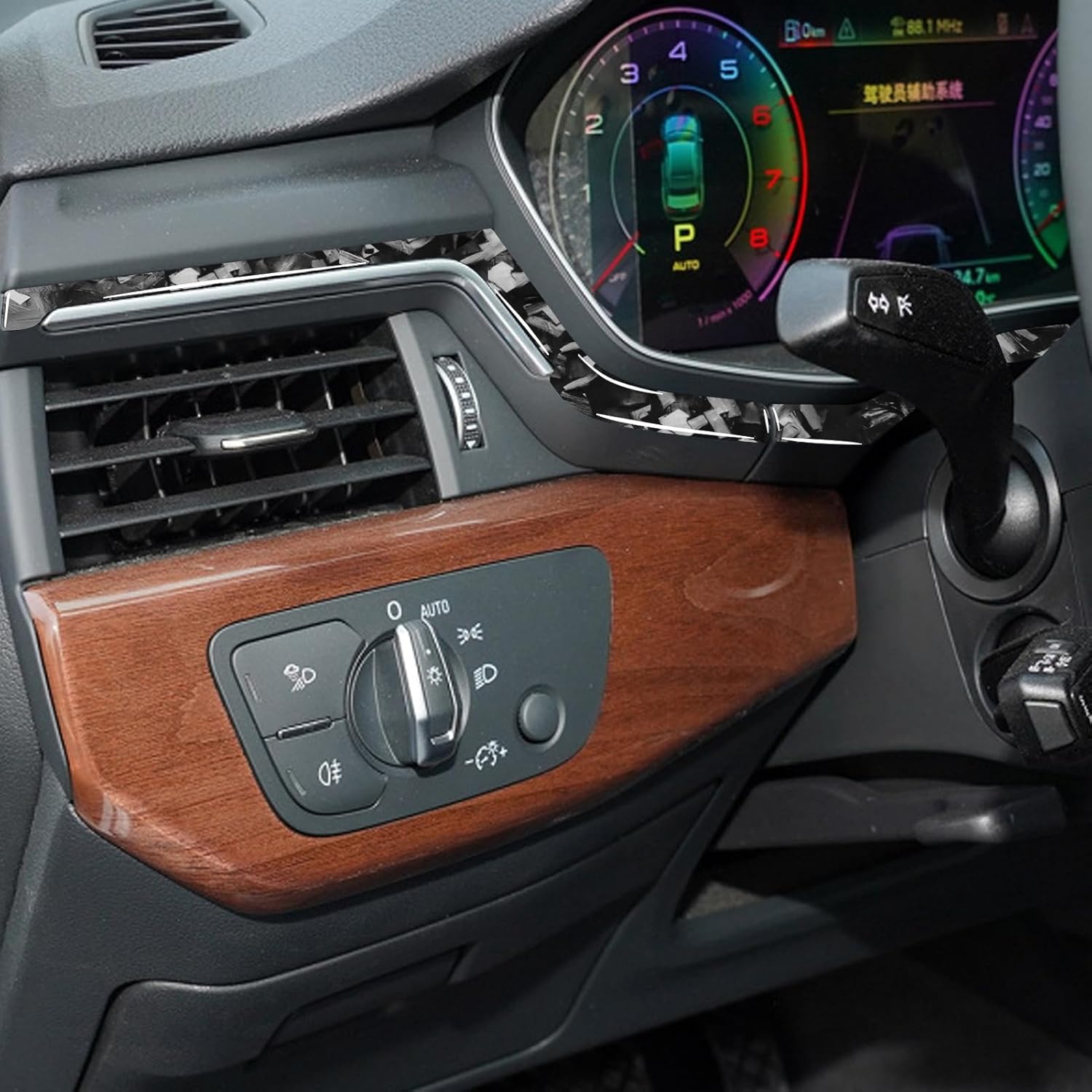 Car Forged Carbon Fiber Accessories Dashboard Decorative Strip Protective Cover Sticker Anti-Scratch Compatible with Audi A4 B9 2017 2018 2019