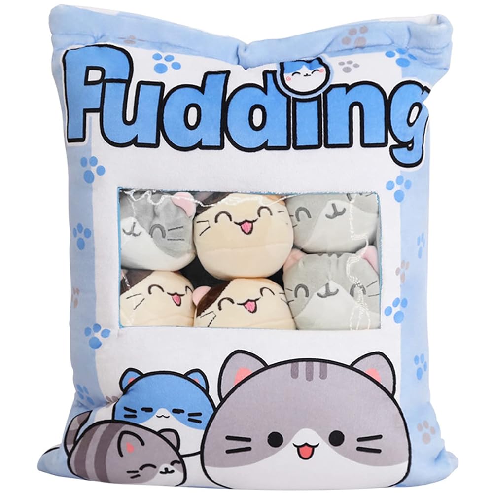 REFAHB Cute Plush Pillow Throw Pillow Removable Stuffed Animal Toys Creative Gifts for Girls (Kitten-Blue)