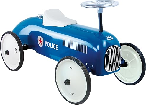 Vilac Vintage Ride-On Car, Durable Metal Body, Large Stable QuietRubber Wheels, Develops Psychomotor, Balance, Coordination, For 1.5 to 3 Years Kids under 20 kgs, 76 x 40 x 38 cm, Police