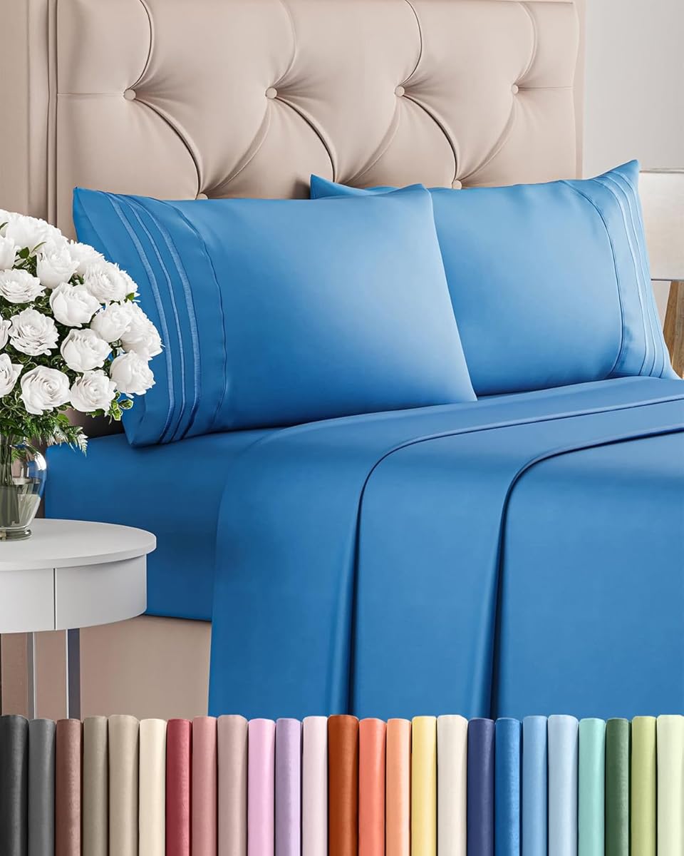 Queen Size 4 Piece Sheet Set - Comfy Breathable & Cooling Sheets - Hotel Luxury Bed Sheets for Women & Men - Deep Pockets, Easy-Fit, Soft and Wrinkle Free Sheets - Royal Blue Oeko-Tex Bed Sheet Set