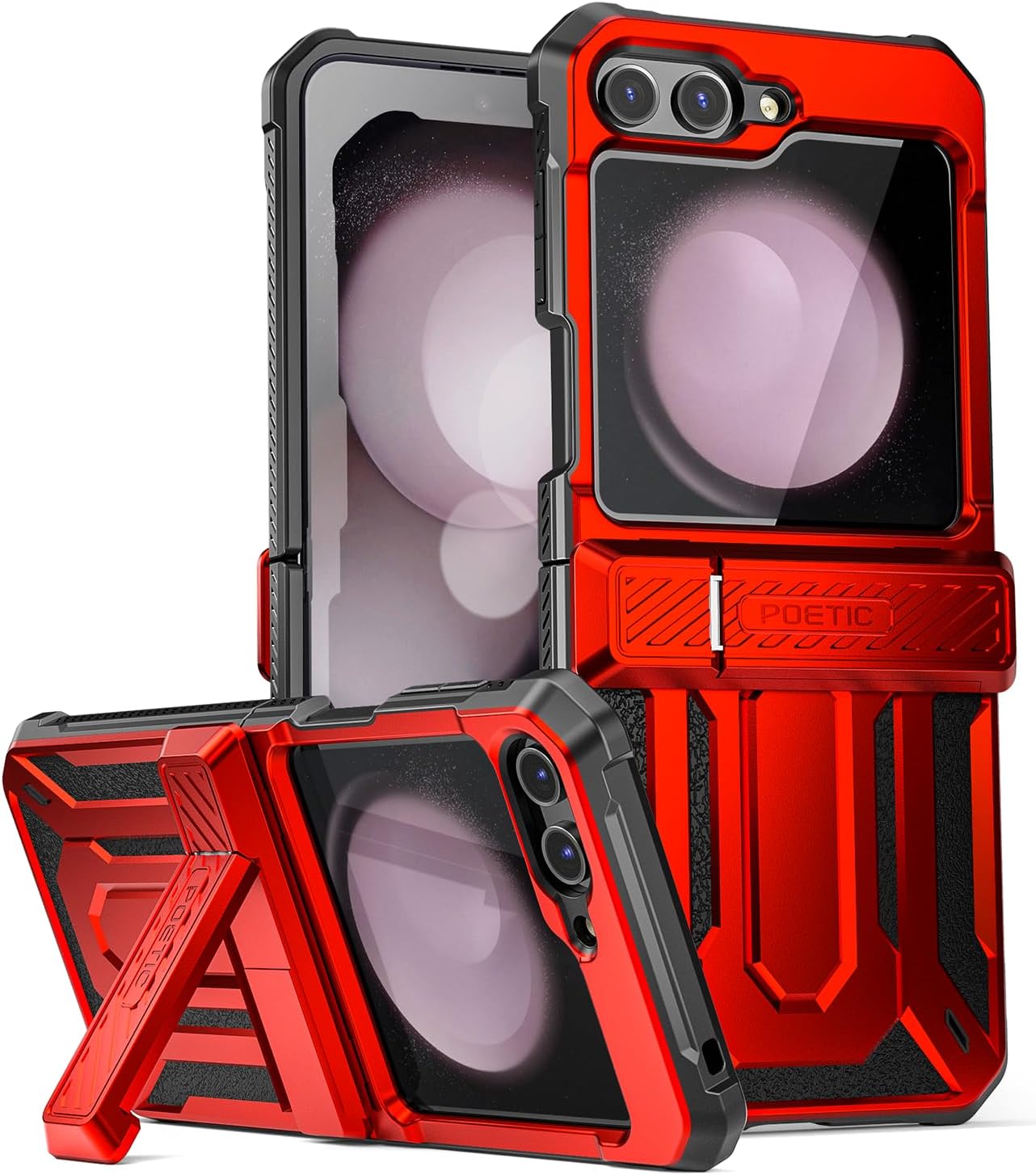 Poetic Spartan Case for Samsung Galaxy Z Flip 5 5G (2023),[Kickstand][Hinge Protection][20FT Mil-Grade Drop Tested], Full-Body Rugged Shockproof Protective Cover with Kickstand, Metallic Red