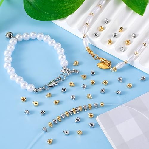 Miniatura 5 de Joez Wonderful 100 cuentas de engarce para hacer joyas, cuentas espaciadoras doradas y plateadas, dijes de metal para pulseras y collares,