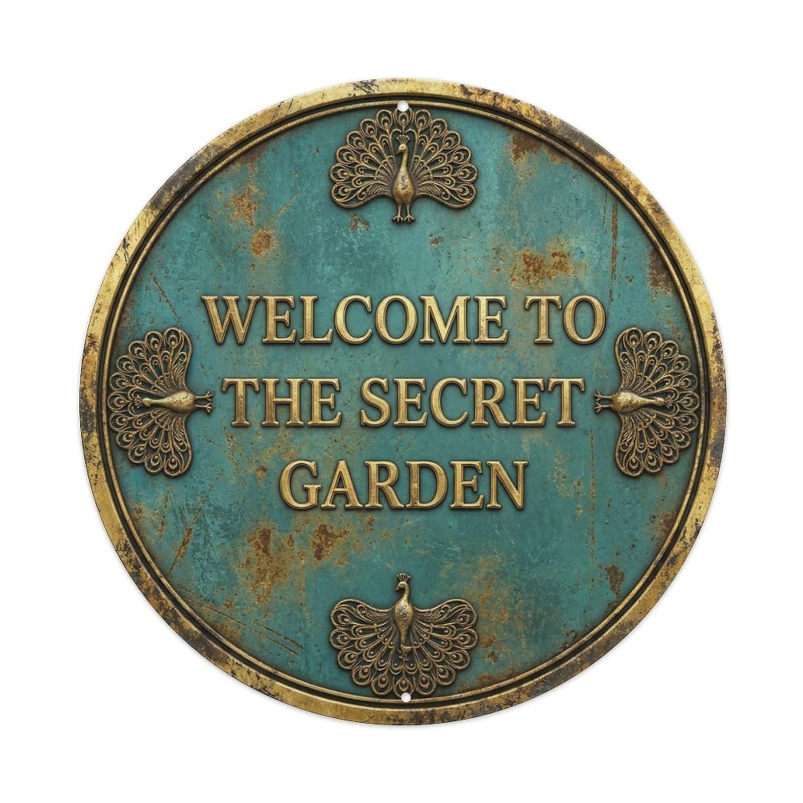 Vintage Welcome Secret Garden Gold Viridian Elegant Metal Tin Sign