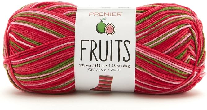 Premier Yarns Fruits Yarn, Acrylic Sock Weight Yarn for Crocheting and Knitting, 235 yds, Guava