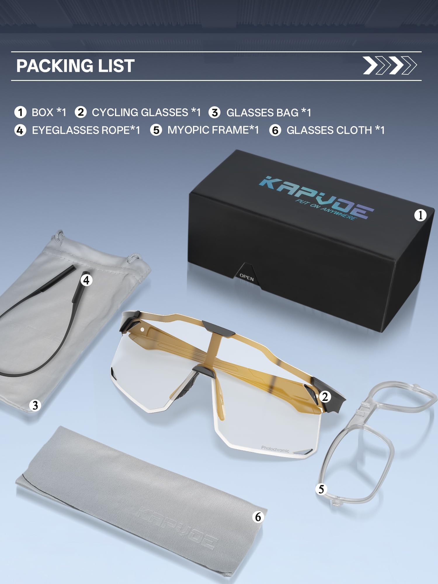 KAPVOE Gafas Ciclismo Fotocromáticas Hombre Mujer MTB Bicicleta K347