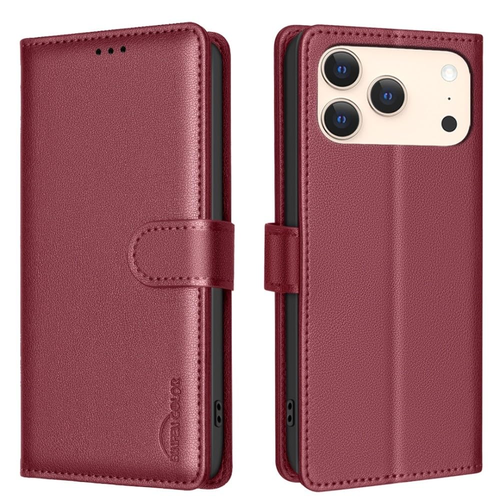 Étui en cuir iPhone 17 Pro Max rouge à rabat élégant et chic