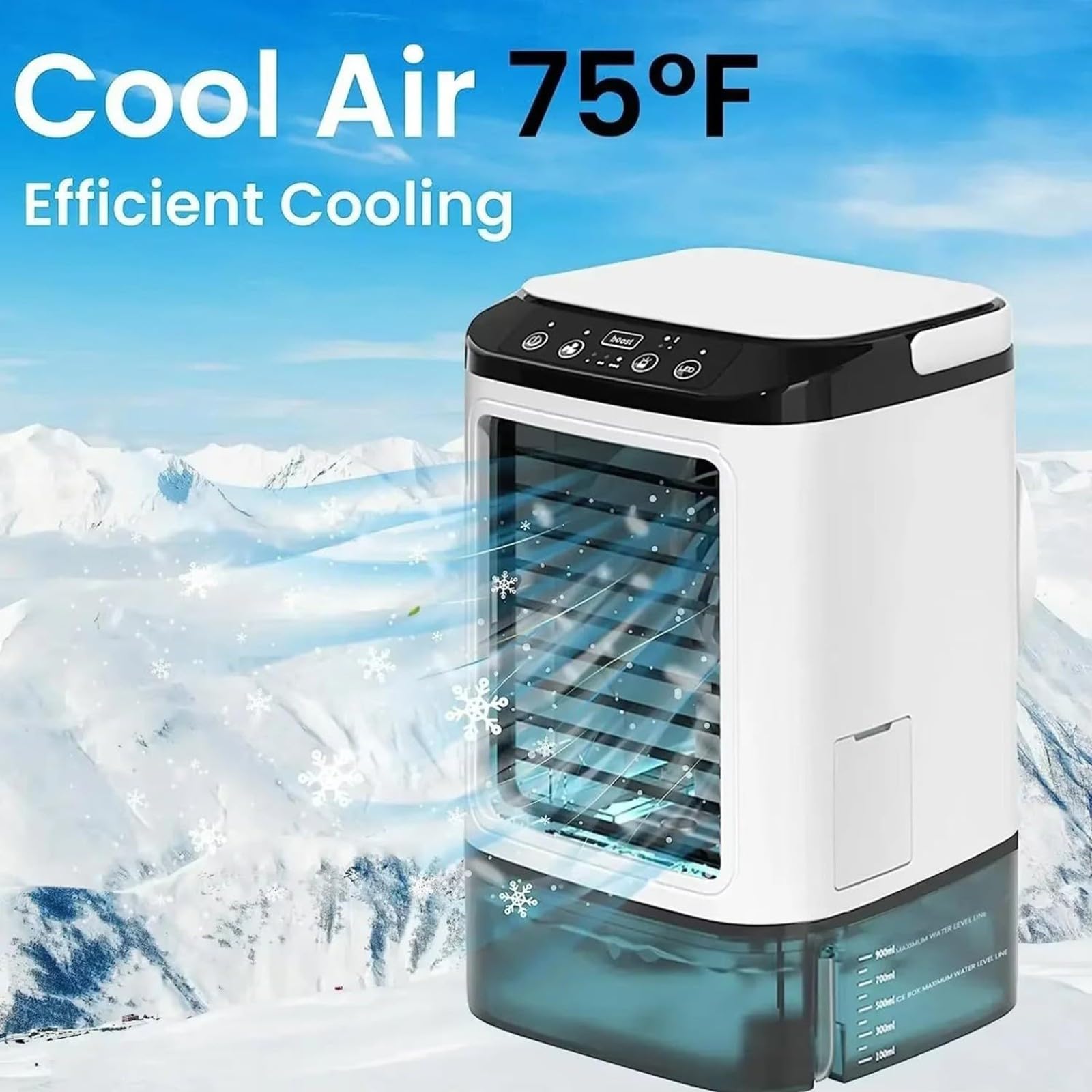 Aria condizionata portatile,ventilatore,ventilatore a risparmio energetico,mini refrigeratore 3 in 1,serbatoio da 900 ml,con luce LED,flusso d'aria regolabile,adatto per camera da letto Double spray