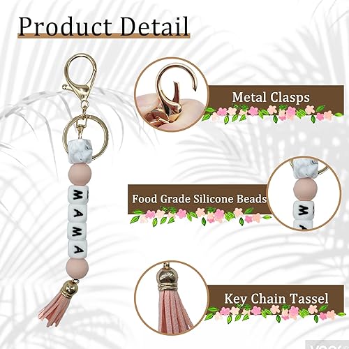 Miniatura 4 de PAKASEBOXES MAMA Silicone Beaded Keychain, Key Chains for Car Keys Women, Bag Pendant as Christmas Gift for Mom & Auntie