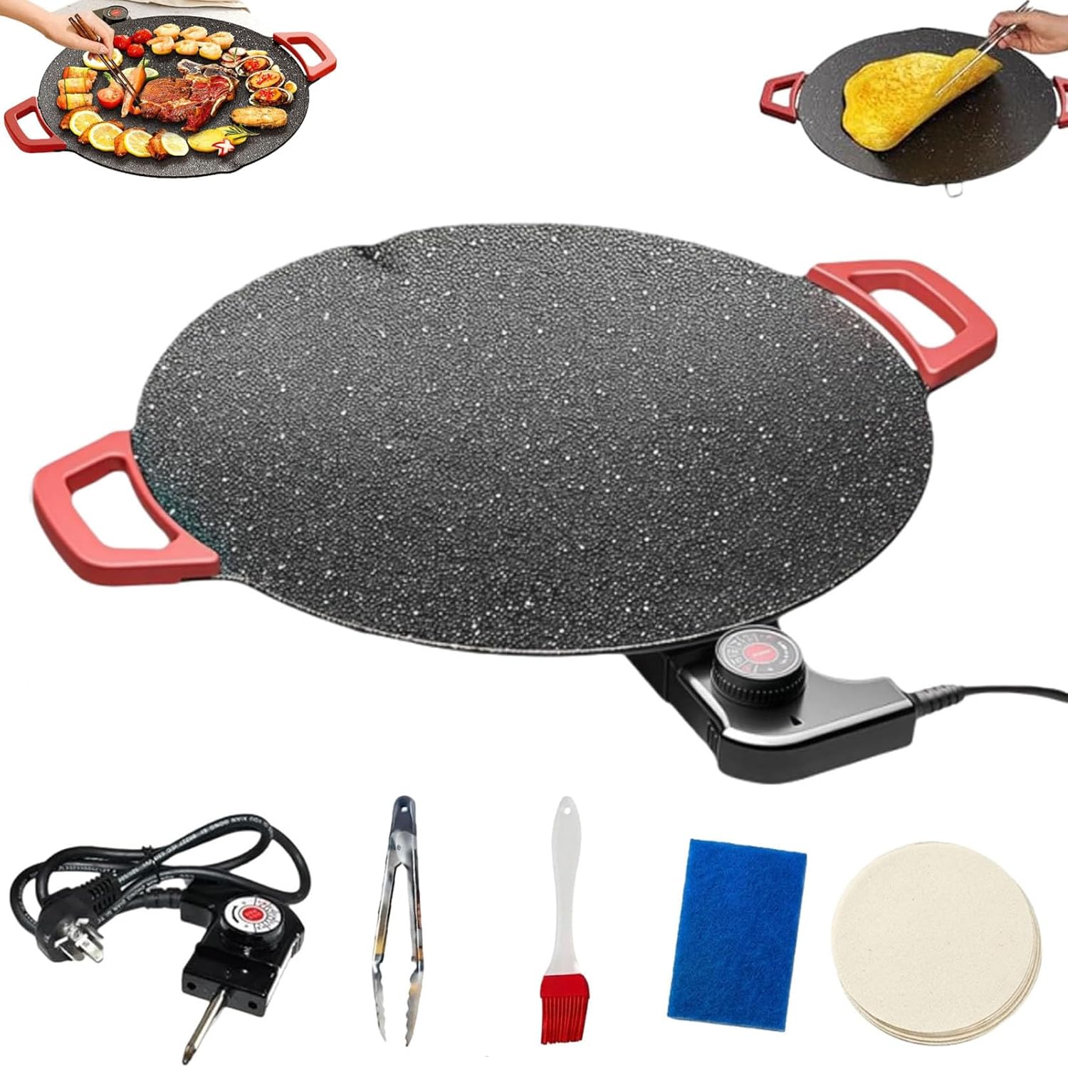 Indoor Grills Electric Smokeless, Smoke-Free Indoor Electric Grill & Non-stick Pan, 11/14 /15 Inch Nonstick Round Pan with Temperature Control, for Steaks, Pancakes, And BBQ (40 cm / 15.75 in)