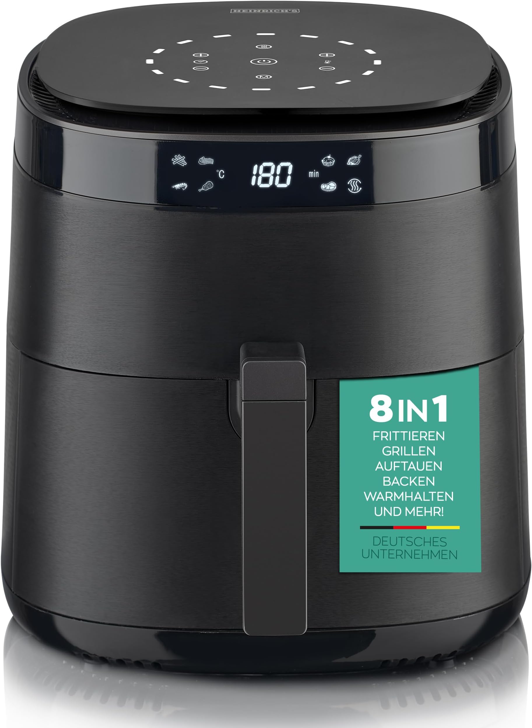 Heißluftfritteuse Fritteuse Airfryer Heißluft Pommes Fettarm 1400w Xl 4 Liter HEINRICHS Heißluftfritteuse Airfryer mit digitalen LED-Display LCD