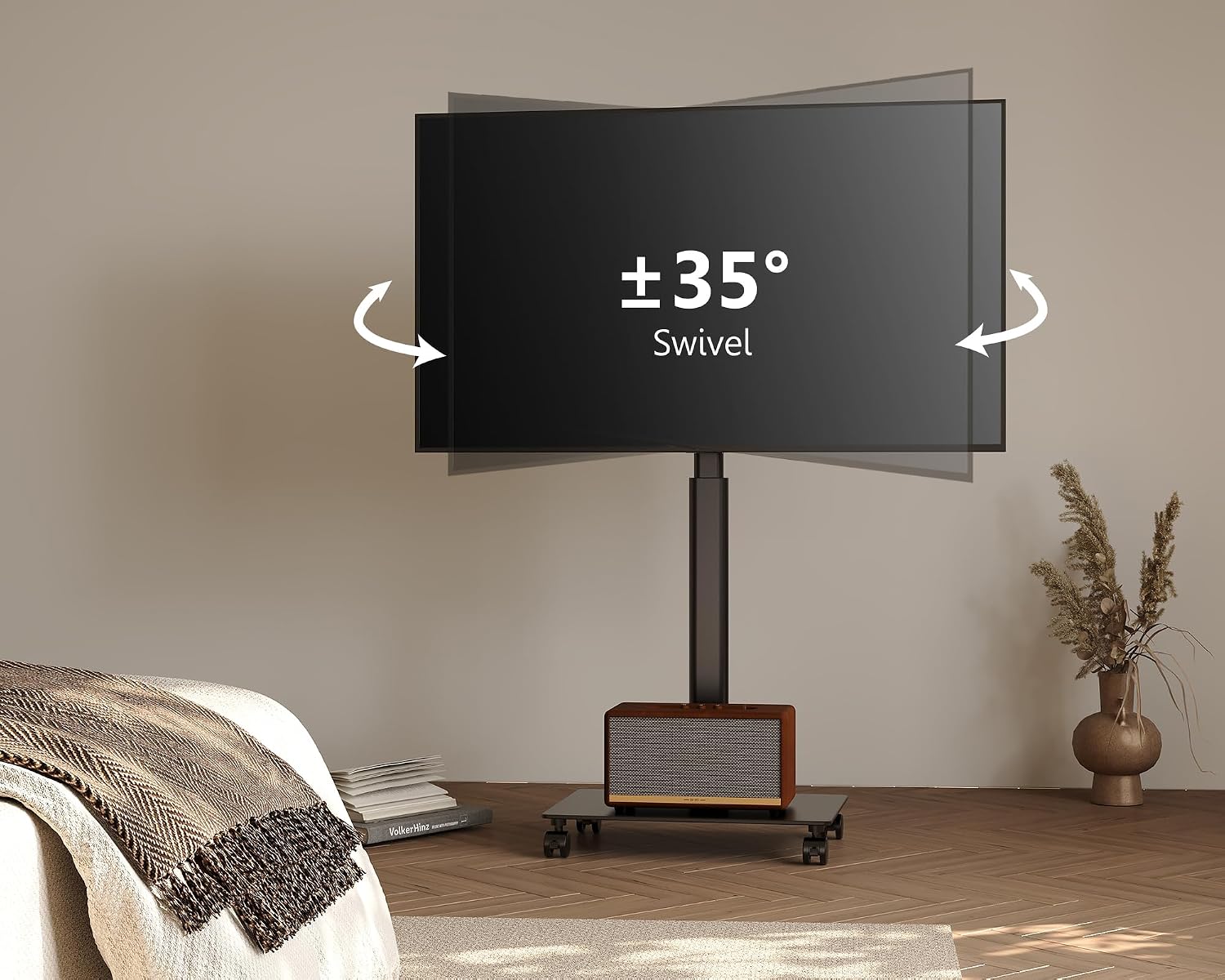 FITUEYES Rolling TV Stand for 19 to 43 Inch LCD LED Flat/Curved Panel Screen TVs, 16 Level Height Adjustable, Tilt & Swivel Outdoor TV Stand, Portable TV Cart Holds up to 77Lbs, Max VESA 200x200mm