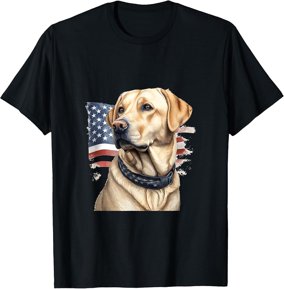 American USA Flag Lab Owner Yellow Labrador Retriever T-Shirt