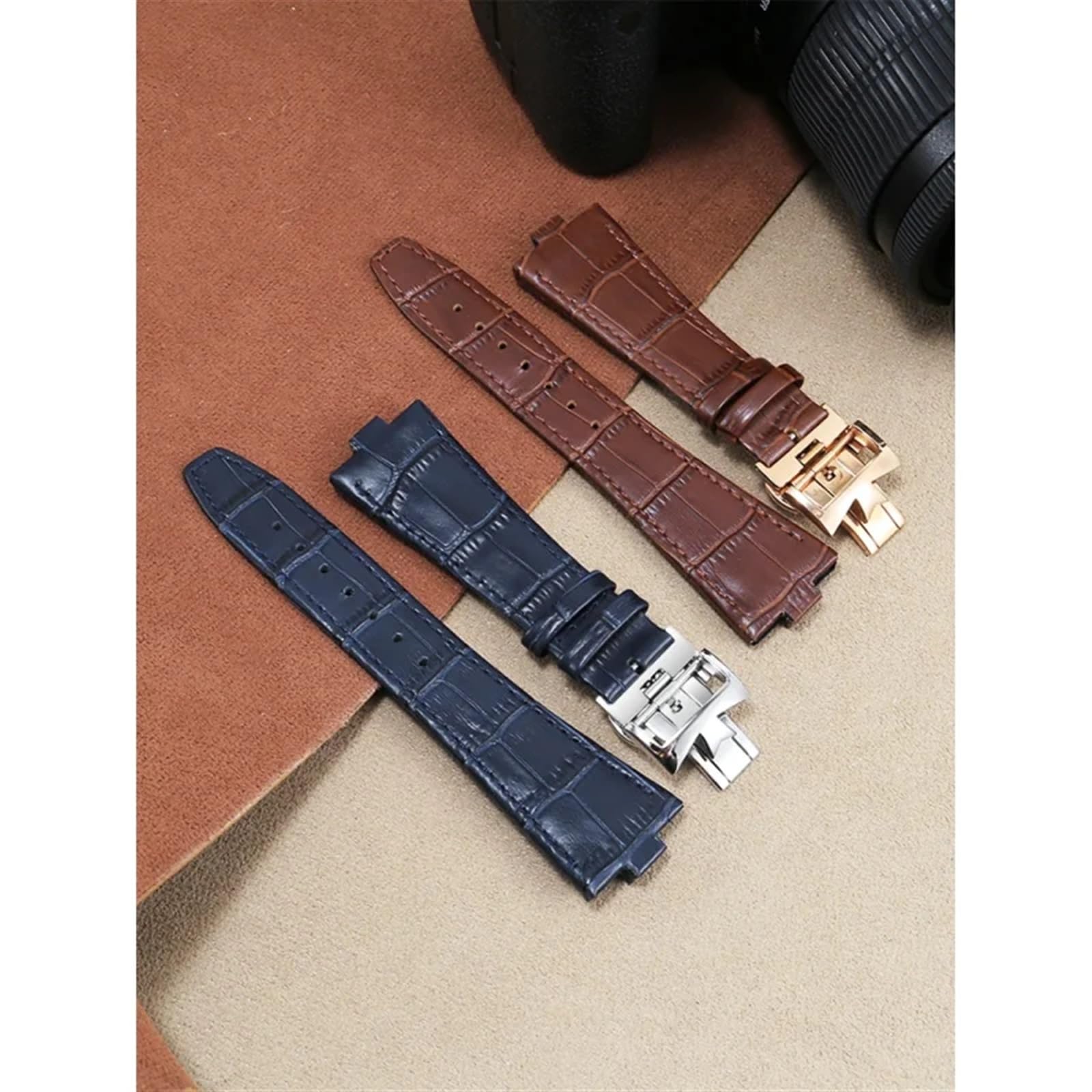 Bracelet de montre en cuir véritable pour Vacheron Constantin série 4500 V 5500 V P47040 boucle en acier inoxydable 25 * 8 25 * 7 bracelet de montre(Brown-silver,25mm-7mm)