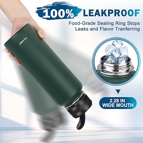 Miniatura 7 de TaroKitc Botellas de agua aisladas de 64 onzas con popote, 2 tapas, botella de agua deportiva de acero inoxidable aislada al vacío de medio galón,