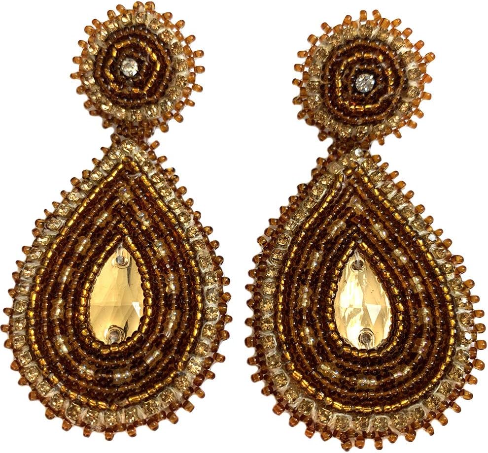 Handmade Glass Seed Beaded Teardrop Earrings (Brown Post)