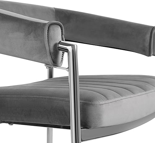 Miniatura 4 de Bekrvio Sillas de comedor con brazo de terciopelo sillas de comedor con reposabrazos sillas de cocina tapizadas con patas de metal cromado color gris
