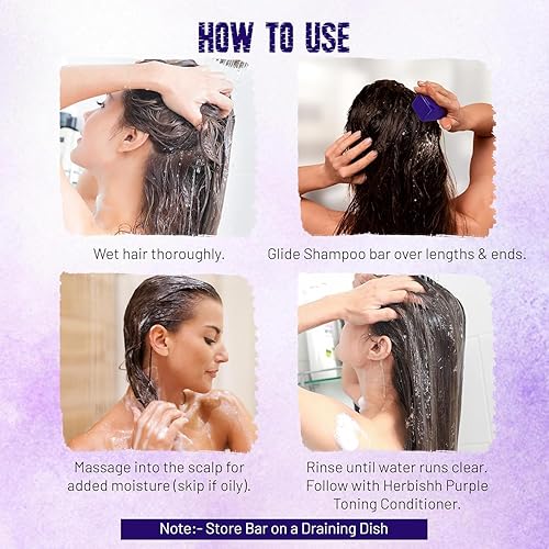Miniatura 6 de Herbishh Barra de champú morado para cabello rubio con biotina  Barra sólida para neutralizar los tonos cobrizos, fortalecer y añadir brillo, para
