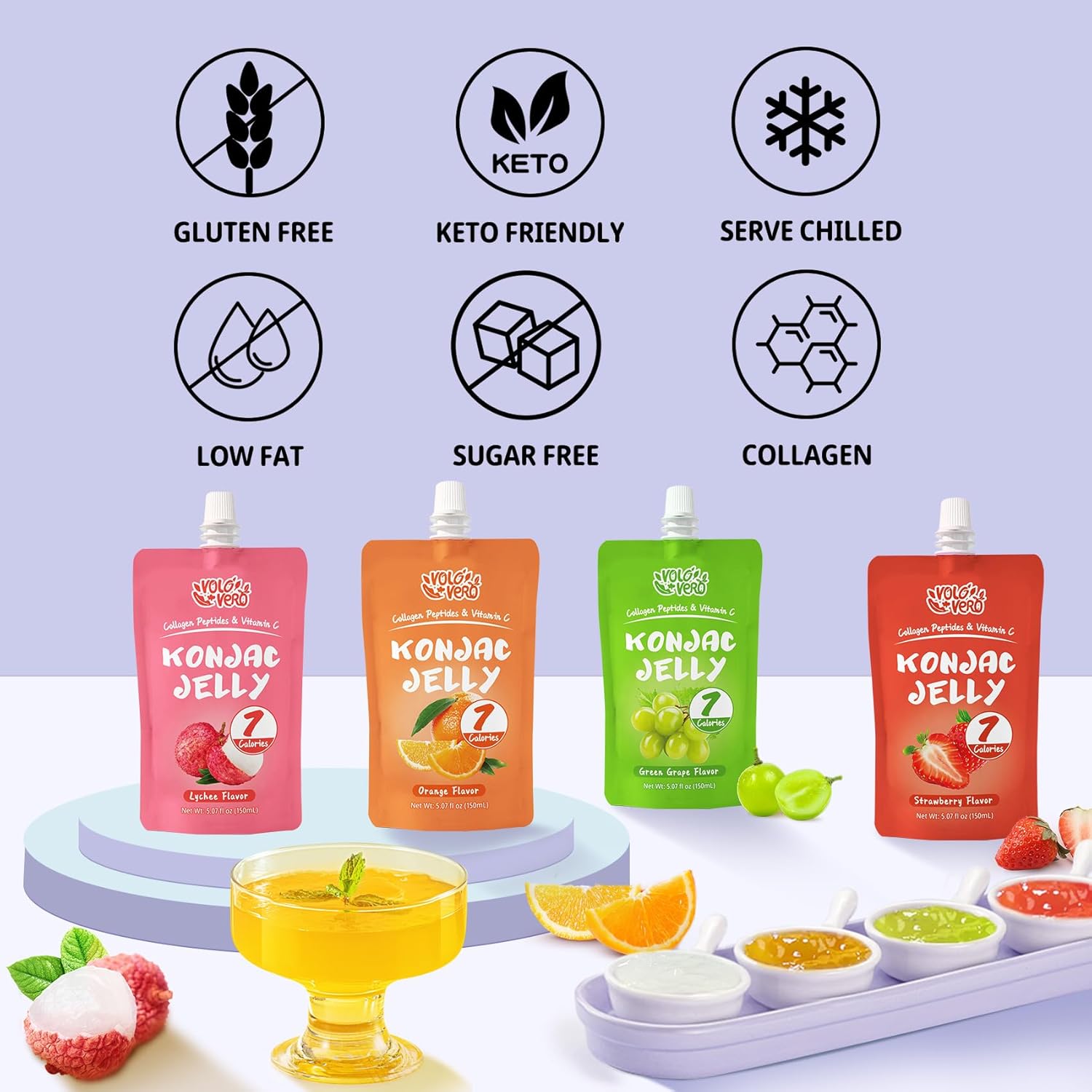 VOLO VERO Konjac Noodles, Konjac Jelly Pouch Variety Pack, 20 Packs, Gluten-Free, Sugar-Free, Keto, Low Calorie, Low Fat, Low GI, Ready-to-Eat Healthy Food Gifts